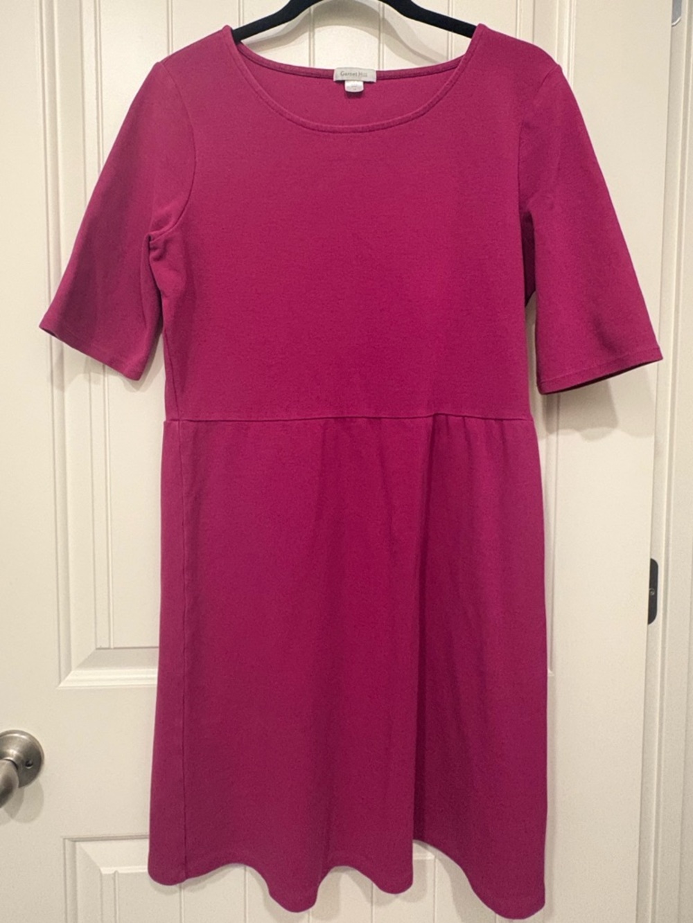 Garnet Hill Fuchsia Berry Pink Dress Elbow Sleeve Cotton Spandex Blend Size 14